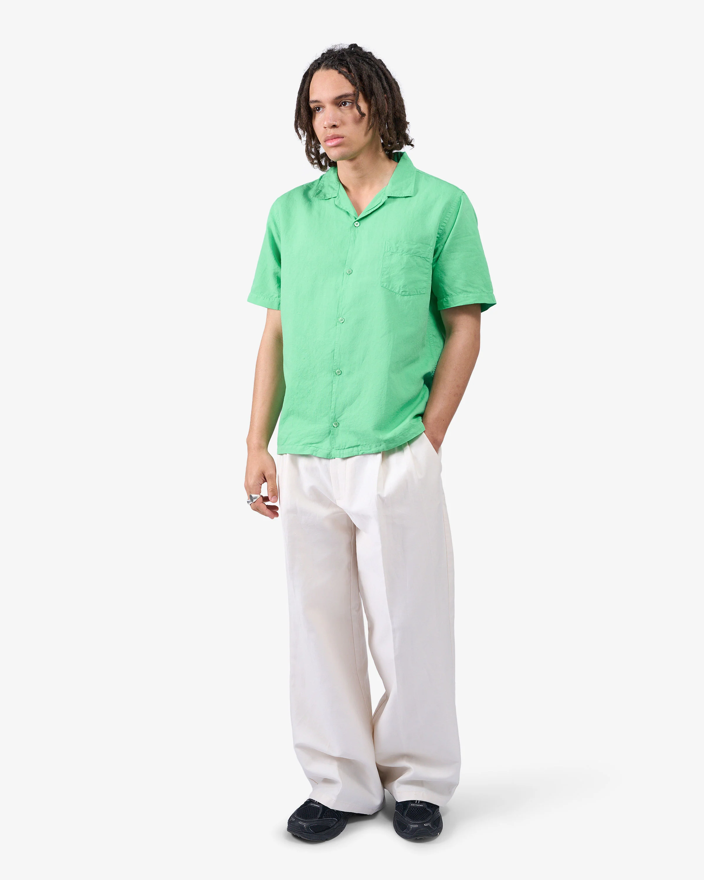 Linen Short Sleeved Shirt - Faded Pink - Image 5