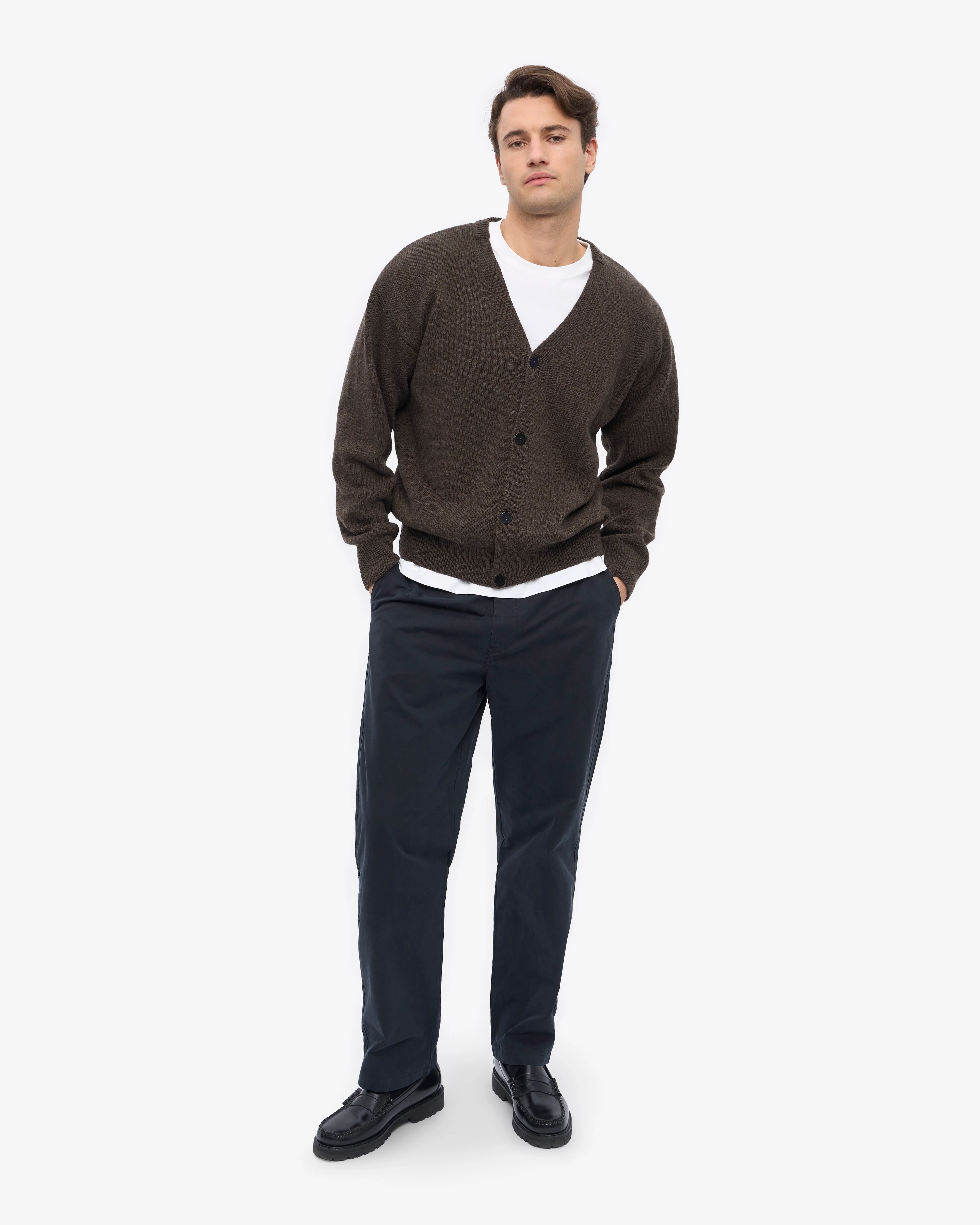 Merino Wool V-Neck Cardigan - Coffee Brown - Image 5