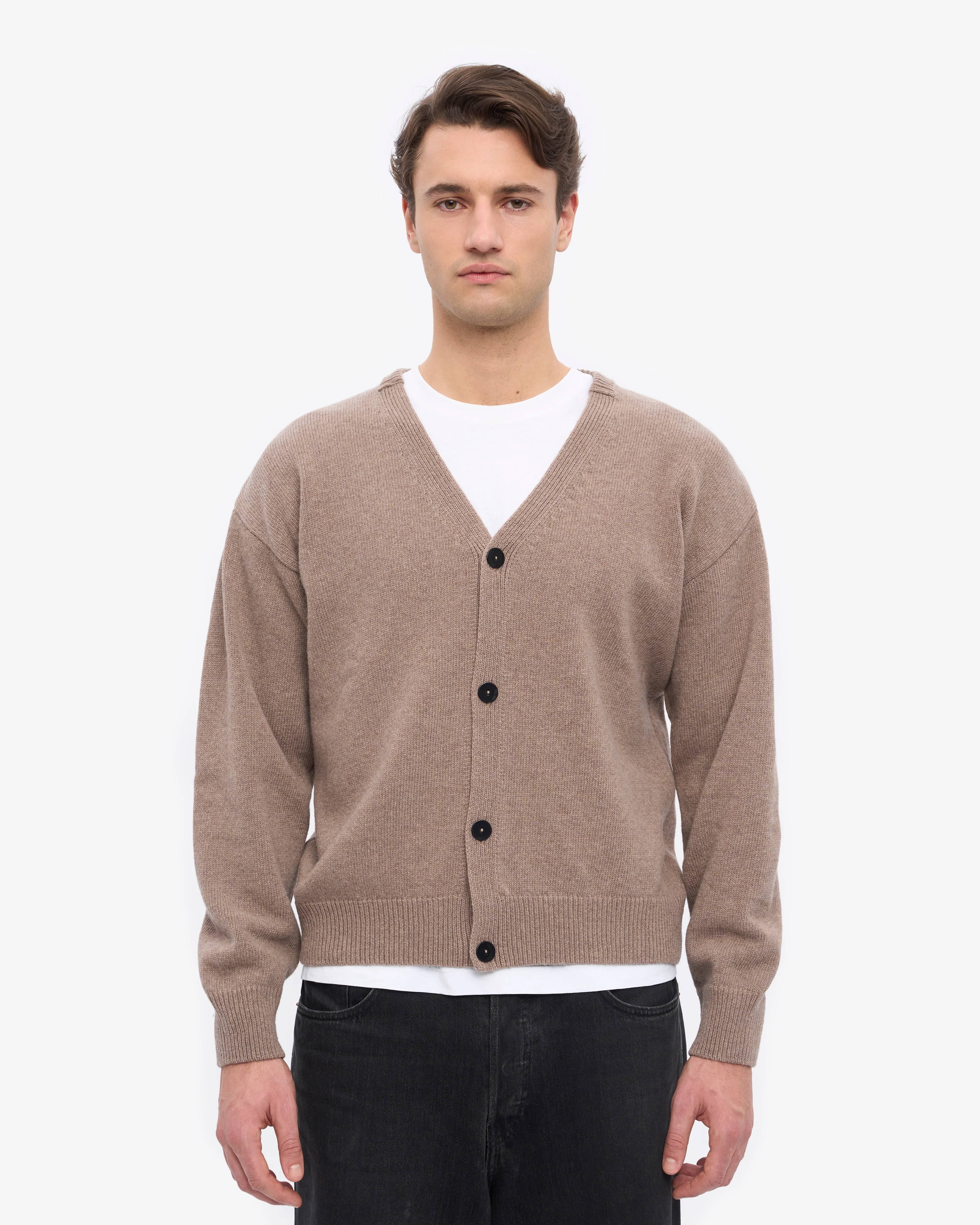 Merino Wool V-Neck Cardigan - Warm Taupe - Image 2