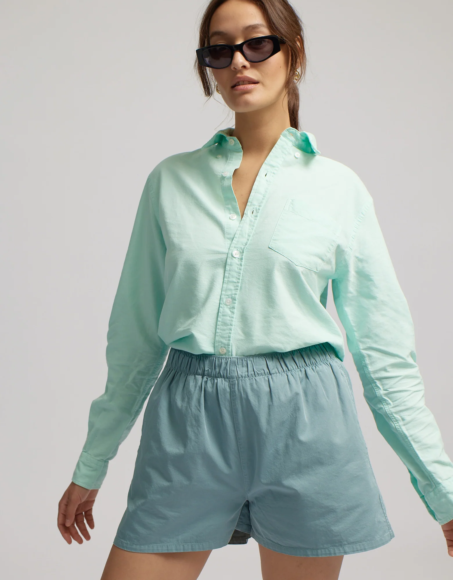 Women Organic Twill Shorts - Steel Blue - Image 2
